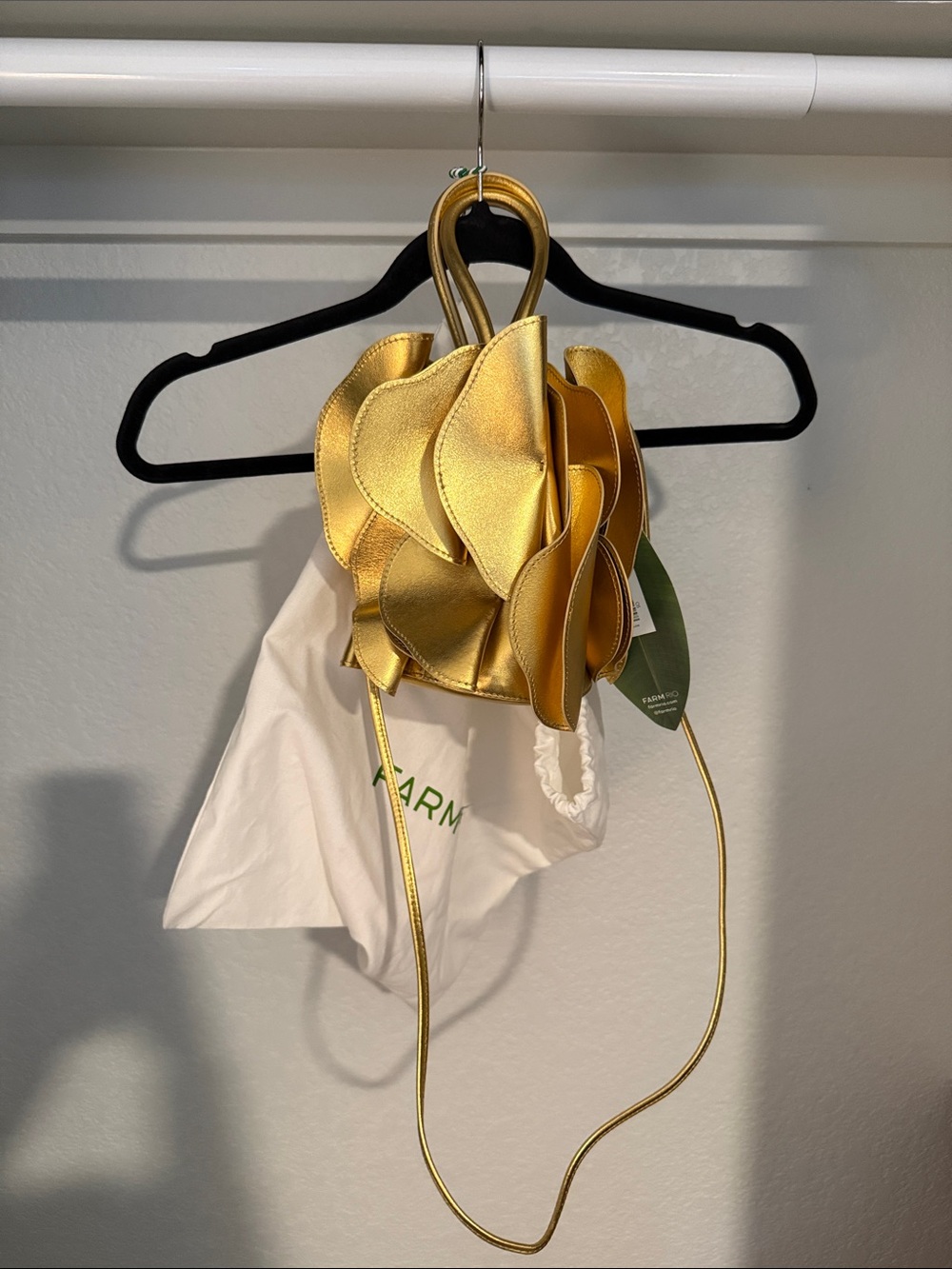 FARM Rio Gold Leather Petal Mini Crossbody Bag